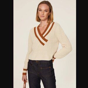 525 America Cream and Brown Cropped V-Neck Sweater